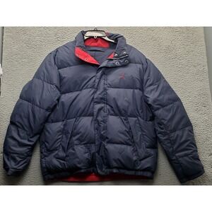 Nautica Reversible Puffer Down Jacket Mens Large Multi Snap Up Inside Full Zip